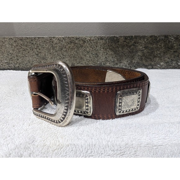 Billy Belts Accessories - Vintage Billy Belts California Western Leather Belt Silver Conchos Size 30 USA